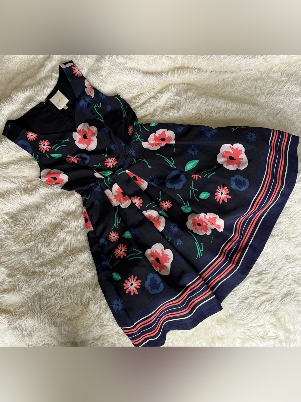 ModCloth - Blue Pink Flowers on Black Fit & Flare Dress with hidden POCKETS! - Picture 4 of 14